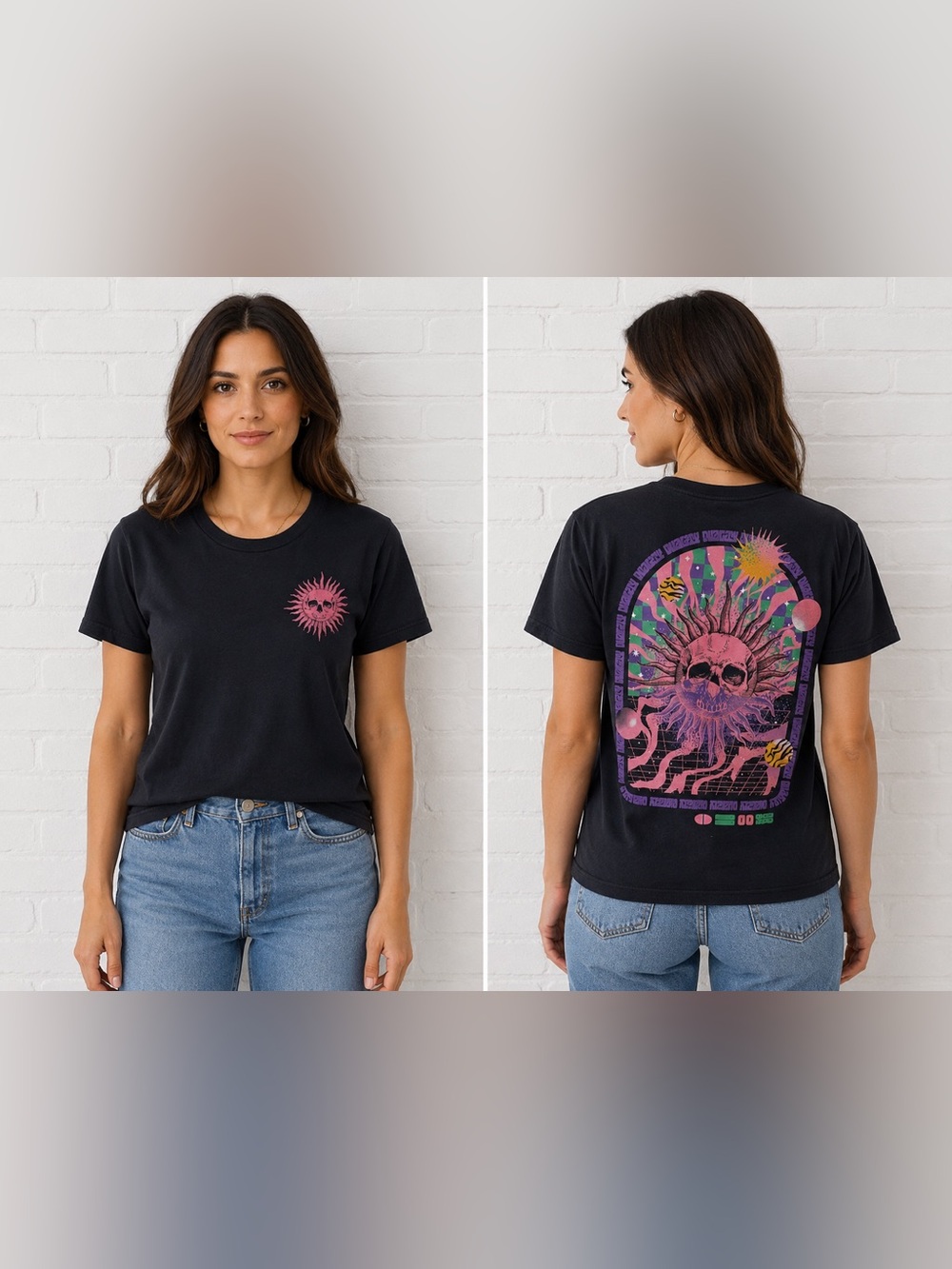 Chemistry Graphic Duality Shirt Medium Black Skull Sun Psychedelic Back Print